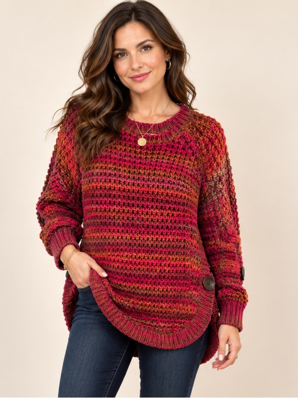 Ronnie Salloway Magenta Multicolor Chunky Knit Sweater Size Small